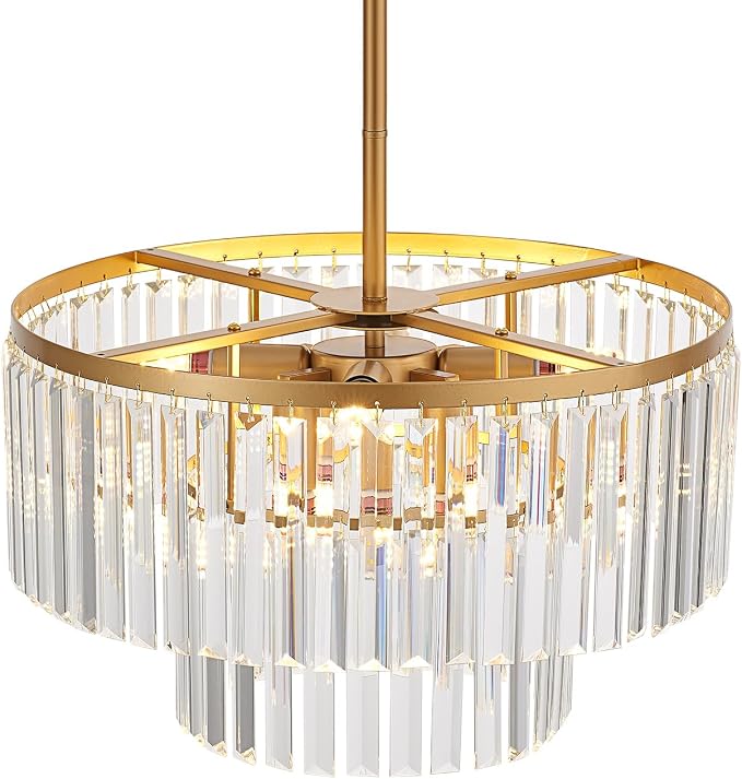 17.7" Gold Semi Flush Mount 2-Tier Crystal Ceiling Light Fixtures for Dining Room Modern Industrial 8-Light Chandeliers Lighting for Bedroom Entryway Hallway Kitchen Island Living Room Foyer - Image 9