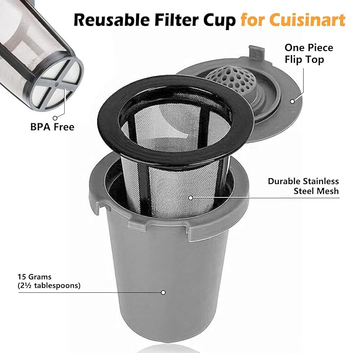 Reusable Filter Cup for Cuisinart，Compatible with SS-RFC Single Serve Brewer Coffe Maker (2 Pack with 2 Mesh Filters)