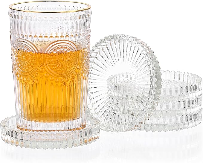 Modern Clear Coaster Set of 5- Glass Coasters for Drinks, Crystal Clear | Crystal Coasters Round Cup Mat Coffee Table Decor for Office, Kitchen, Bar, Dining Room, Living Room, Patio by Unknown