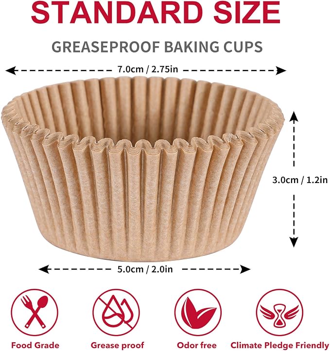 Caperci 300pcs Standard Cupcake Muffin Liners for Baking - Odorless Greaseproof Paper Muffin Baking Cups for Wedding Birthday Party Baby Shower Festivals (Natural) - Image 6