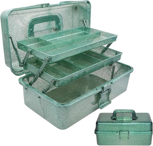12.2inch 3-Layer Art & Craft Storage Box, Beautiful Sewing Supplies Organizer, Plastic Portable Tackle Boxes, Multipurpose Container for Art Supply Cosmetics Hair Accessories Painting Tools (Green)