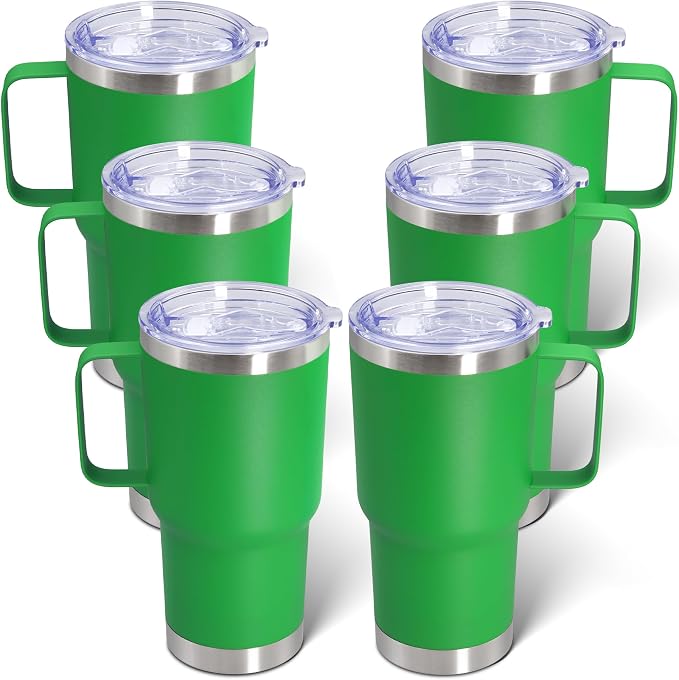 20 oz Tumbler with Handle and Lid Insulated Travel Coffee Mug Green 6P | Stainless Steel Tumbler, coffee tumbler with handle,Spill Proof Double Wall Vacuum Tumbler Cup Keep Drink Hot & Cold by ATQTQ