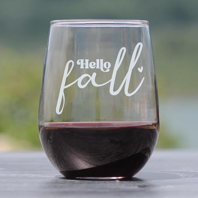 Hand Etched Hello Fall Stemless Wine Glass 17oz, Cozy Autumn Drinkware, Seasonal Glassware, Thanksgiving Hostess, Decor Accent - Image 2