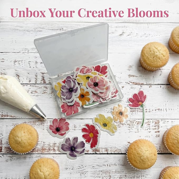 52-Piece Edible Multicolor Chamomile Daisy Cake Decorations – Assorted Colors, Flower Cupcake Toppers, Icing Decor for Birthday Parties, Baby Showers, Cookies, and Desserts - Image 6