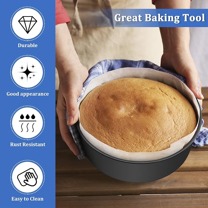P&P CHEF 9.5 Inch Cake Pan Set, 2Pcs Non-stick Round Baking Cake Pans Tins | Stainless Steel Core & Nonstick Coating, Good for Baking Layer Tier Cakes for Birthday Wedding, Deep Side & One-piece Design - Image 7