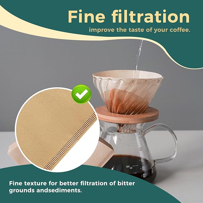 Easy-Dispensing Natural Brown Cone Coffee Filters, V02 Size, 100 Count - Unbleached Paper Filters for Pour Over Brewing, Compatible with Chemex, Hario V60 & More，Box for Easy Use & Tidy Storage