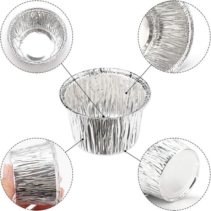 EUSOAR Aluminum Cupcake Liner, 3.5 Ounce 100Pcs Disposable Aluminum Foil Baking Cups, Ramekin Muffin Liners Cup, Pudding Liners Holders, Aluminum Cupcake Tip Pan Ramekin Holders - Image 5