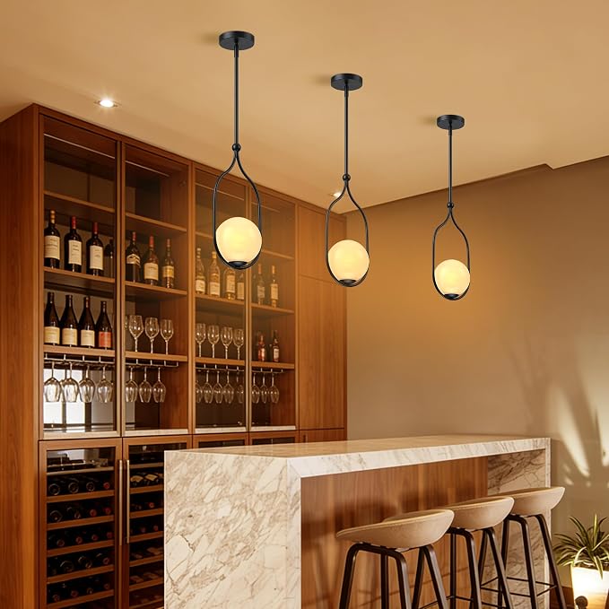 Globe Pendant Light, Modern Bubble Chandelier and Hand Blown Glass Chandelier with Black Finish Adjustable Rods for Kitchen Island Dinning Room Bedroom Living Room Home Owners - Image 6