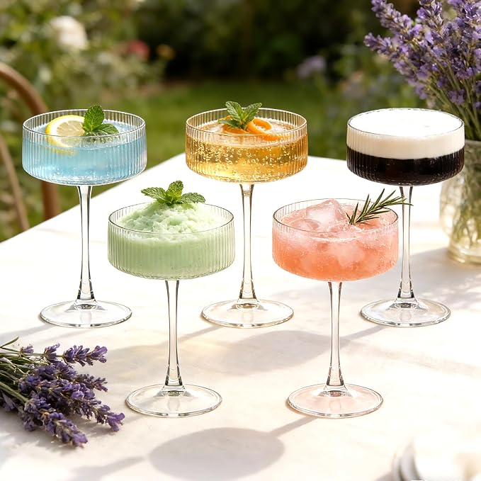 4 Pcs Ribbed Coupe Glasses, 10 oz Vintage Martini Glasses | Elegant Cocktail Glassware Gift Set, Espresso Martini, Wine, Champagne, Home Bar, Parties - Image 6