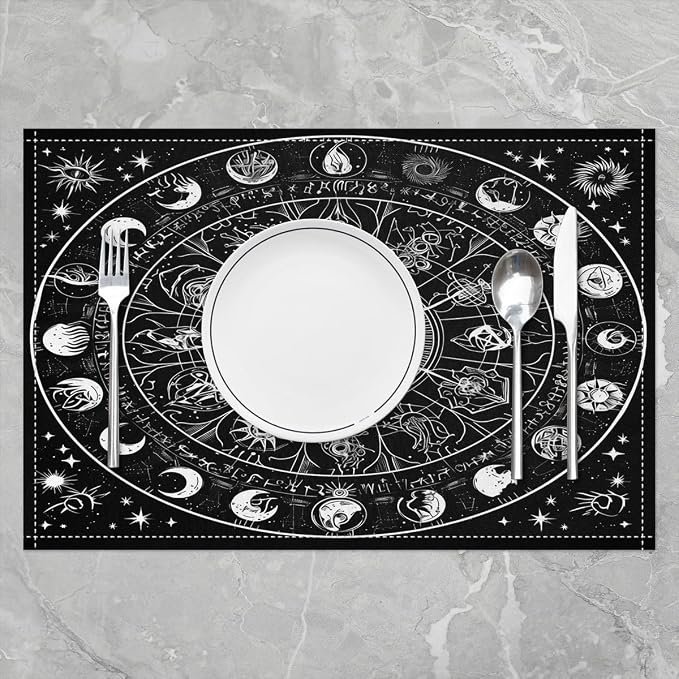 Feelyou Astrology Space Placemats Set of 4 18"x12" Galaxy Placemat for Kitchen Dining Table Decor Indoor Outdoor for Kids Teens Adults Cosmic Celestial Table Place Mats, Sun Moon - Image 2