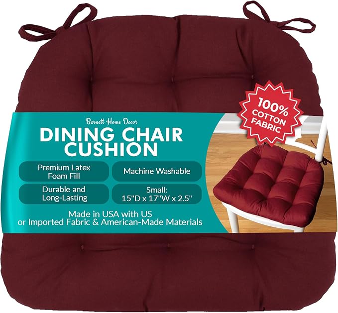 Barnett Home Decor Cotton Duck Wine Red Dining Chair Pad with Ties - 15 x 17 Size Small Chair Cushion - Latex Foam Fill - Machine Washable, 100% Cotton, Made in USA (Cranberry Red/Small) by BarnettHomeDecor