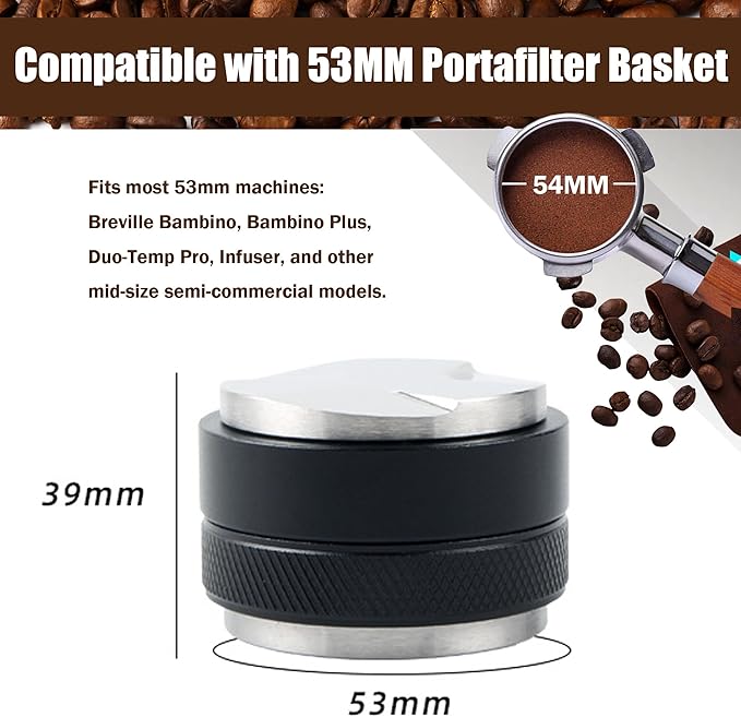 53.3mm Coffee Distributor and Tamper – Dual Head Espresso Leveler, Adjustable Depth Hand Tamper for 54mm Portafilter