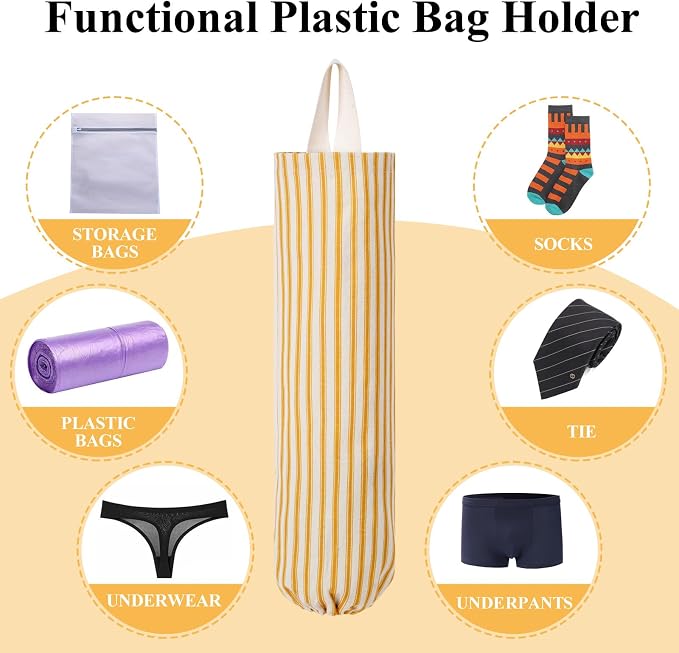 Plastic Bag Holder, Wall Mount Grocery Bag Holder, Reusable Trash Bags Organizer for Home Kitchen Pantry Decor (Yellow) - Image 4