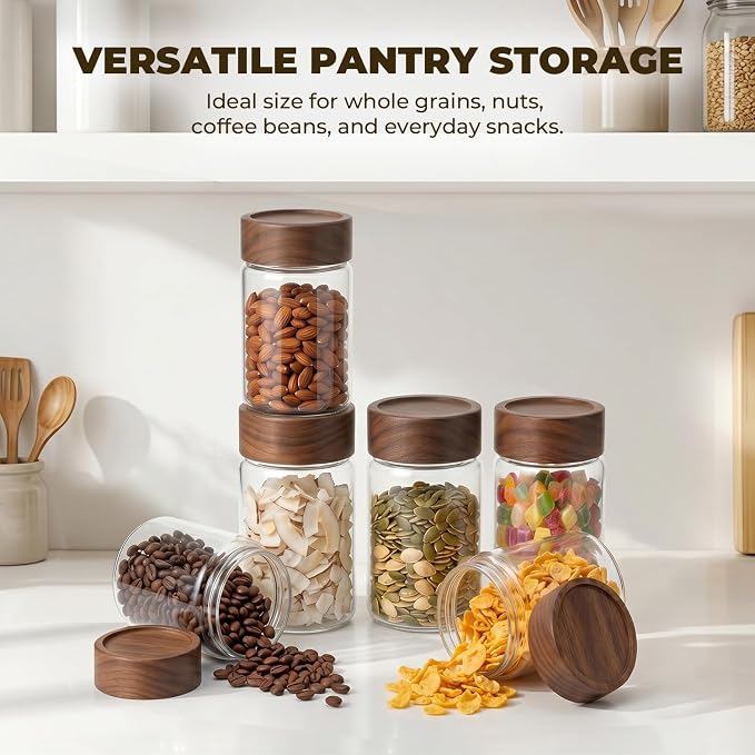 4 Pack 8 oz Glass Spice Jars with Wooden Lids, Tall Small Mason Jars with Airtight Acacia Wood Lid, Empty Clear Containers for Herb, Seasoning, Sprinkles & Pantry Organization - Image 8