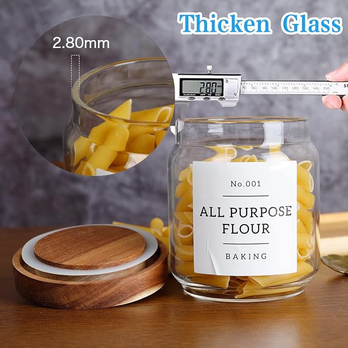 16 OZ Stackable Glass Food Storage Jars with 132 Pantry Labels Preprinted - 6 Pcs Thicken Glass Storage Containers with Airtight Acacia Lid - Clear Kitchen Canister for Spice, Tea, Coffee, Sugar - Image 6