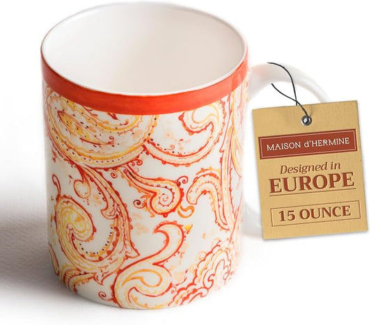 Maison d' Hermine Coffee Mug with Handles Tea Cups (15 Ounce, Pack of 1) | Fine Bone China Coffee Mugs for Hot Beverages Cappuccino Latte Home Hotel Spring Summer -Palatial Paisley - Paisley Autumn by MaisondHermine