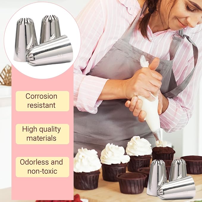 6B Piping Tips Set for Cake Decorating - 5 Piece Stainless Steel Star Nozzles for Buttercream, Icing, Cupcakes & Cookies