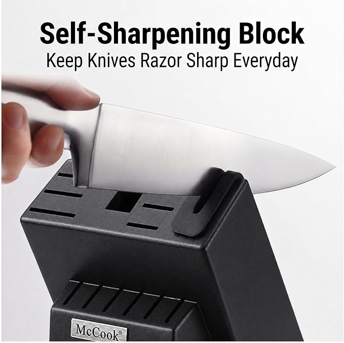 McCook Knife Set Sharp Kitchen Knife Block Set w Built-in Sharpener | German Forged Stainless Steel,15 PC,Razor Sharp,Anti-Rust,Restaurant Grade,Ergonomic Handle,Full Tang,Gift Box - Image 3