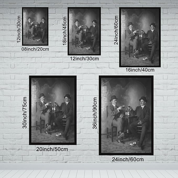 UXCBIA Two Men Drinking Beer, Vintage Black And White, Alcohol Prohibition Poster Canvas Poster Wall Art Decor Print Picture Paintings for Living Room Bedroom Decoration Black Frame 24x36in(60x90cm) - Image 2