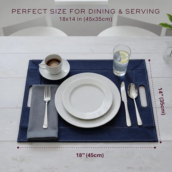2-in-1 Serving Tray & Placemat | Faux Leather & Reversible | Lays Flat as a Placemat or Folds into an Ottoman Food Tray, Easy to Clean - Image 7