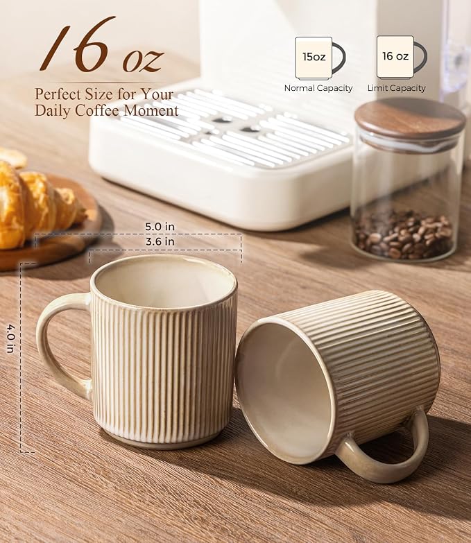 GBhome Coffee Mugs Set of 6，16 oz Coffee Cups with Handle | Cups for Latte, Tea, Cocoa & Milk, Ideal for Daily Use & Gifts, Microwave & Dishwasher Safe, Cappuccino - Image 3