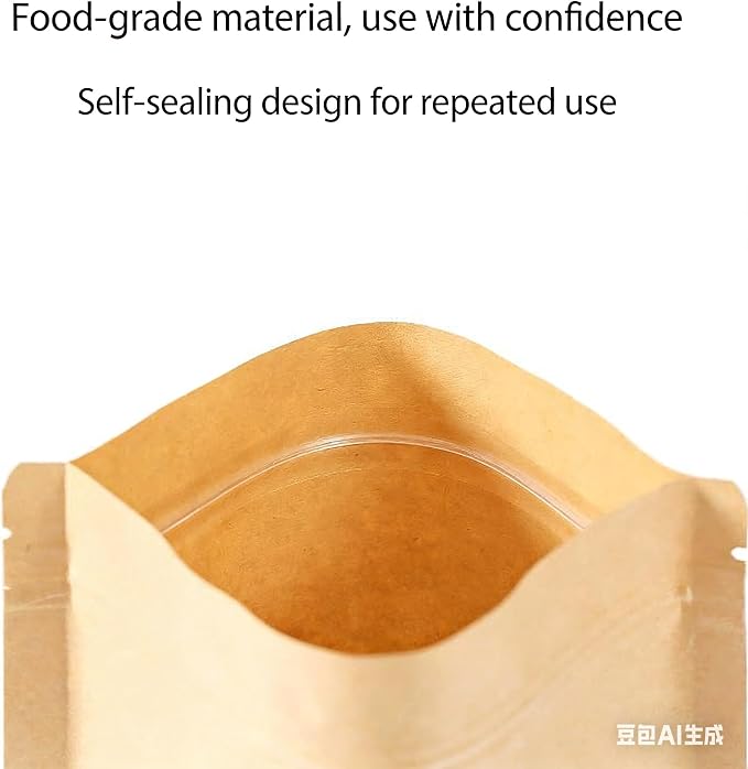 50 Pcs Resealable Bags for Small Business, Out Size 7.1"x10.2" Kraft | Sealable & Heat Sealable Paper Bags with Window, Stand Up Pounches Treat Bags For Packaging, Coffee Beans, Retail Display - Image 5