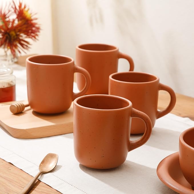 Bloomhouse - Two Time Oprah's Favorite Things Winner - Corsica Clay 4-Piece Mug Set – Burnt Apricot Terracotta Stoneware Coffee & Tea Cups, Durable Ceramic Drinkware - Image 2