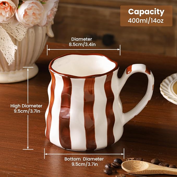 Ceramic Mug,14 oz Cute Mug,Cute Coffee Mug,Large Mug,Ceramic Coffee Mug,Hand-Painted Coffee Cup (Brown) - Image 2