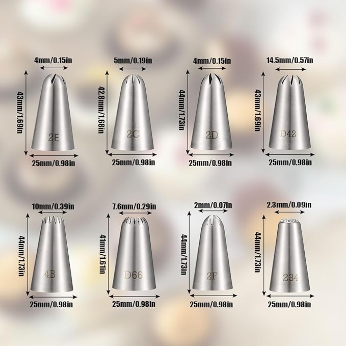 Piping Tips, 8 Pcs Stainless Steel Icing Piping Nozzles Cake Decorating Tips Baking Tool for Cream Cupcake Cookie