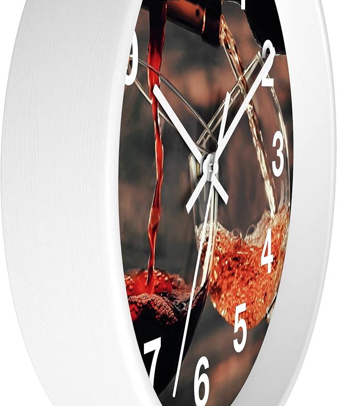 Mozingo ~ Wine Clock for Kitchen Bar Wall It's Wine O'clock Silent Time Gift Home Decor Made In USA, 10" (Hour Marks - Numbers, Clock Frame Color - White, Wine Theme #01) - Image 2