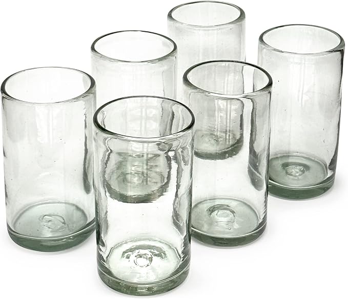18 oz Hand Blown Mexican Drinking Glasses - Set of 6 tumblers, 18 fl oz each, Clear by HandmadeconAmor