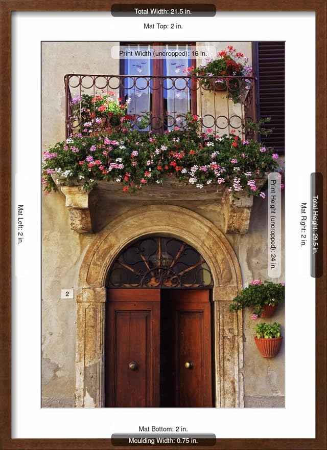 ART.COM Wall Photo Balcony Flowers and Doorway in Pienza Tuscany Italy on Brown Frame by Julian Castle, 21" x 29" - Image 5