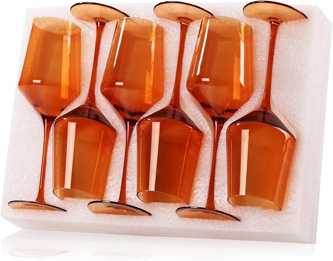 comfit Orange Wine Glasses Set of 6-15 oz, Unfading Color, Hand-blown Colored Wine Glasses - Orange Kitchen Accessories, Gifts for Wine Lovers, Wedding, Engagement, Valentines Day Gifts by COMFIT