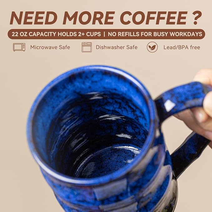 22oz Blue Kiln-Change Ceramic Coffee Mug with Ergonomic Handle, 1340℃ High-Fire Large Mug - Lead-Free, Microwave Safe, Great Gift for Valentine’s/Mother’s Day - Image 6