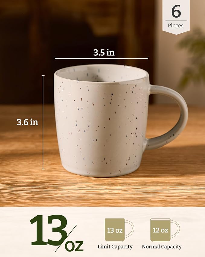 famiware Coffee Mugs Set of 6, Meteor 13 oz Ceramic Mug Cup Set with Handle for Coffee, Tea, Cappuccino, Latte, Milk, Creamy White - Image 4