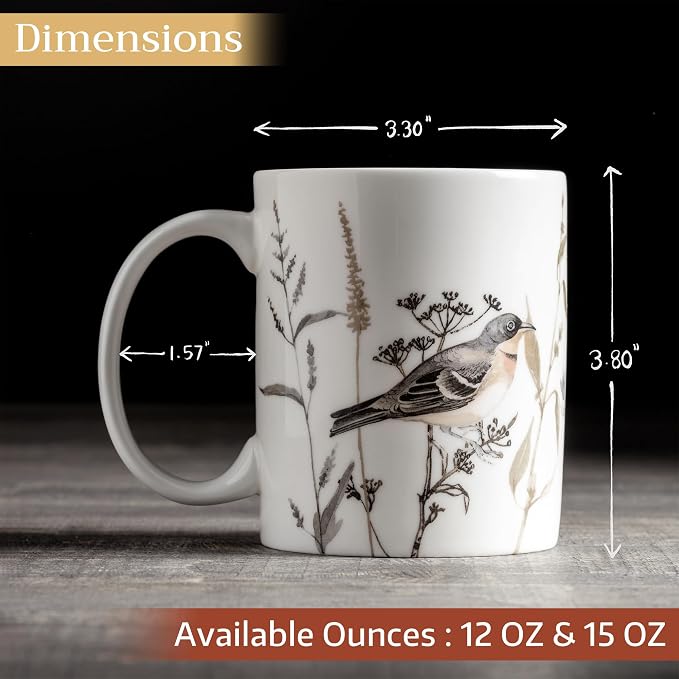 Maison d' Hermine Coffee Mug with Handles Tea Cups (15 Ounce, Pack of 2) | Fine Bone China Coffee Mugs for Hot Beverages Cappuccino Latte Home Restaurant Hotel Spring Summer -Meadow Florals - Brown - Image 4