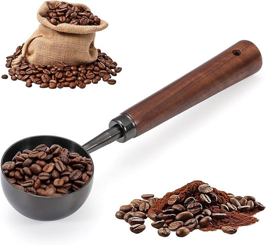 Vintage Coffee Scoop 10g/30ml Capacity Retro 304 Stainless Steel Coffee Measuring Spoon Walnut Wooden Handle Coffee Scoop Kitchen Utensil for Measuring Scooping Tea Coffee Spices (Long Handle)