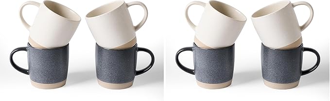 famiware Coffee Mugs Set of 4, Milkyway 13 oz Mug Set, Ceramic Cup Set with Handle for Coffee, Tea, Cocoa, Milk, Matte White + Matte Dark Charcoal (Pack of 2) by Famiware