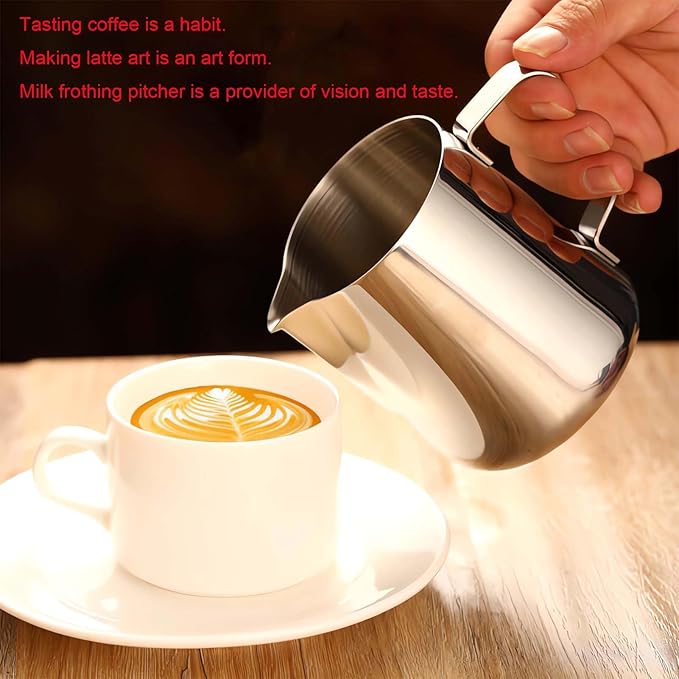stainness steel milk frothing pitcher - 12 OZ Espresso Steaming Pitchers Cappuccino Coffee Machine Accessories Jug Cup With internal scale with Decorating Pen Latte Art