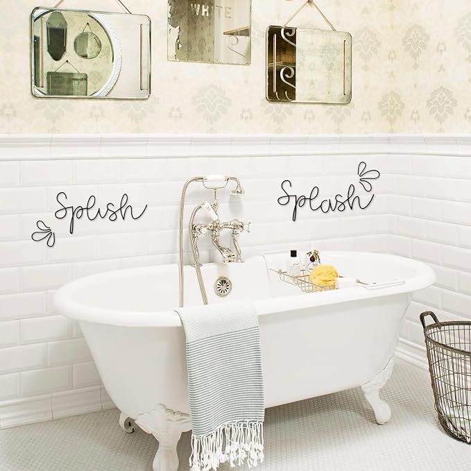 Qmetalart Splish Splash Bathroom Decor Wall Art Black Metal Wire Words Funny Signs Housewarming Wedding Gift Ideas - Image 5