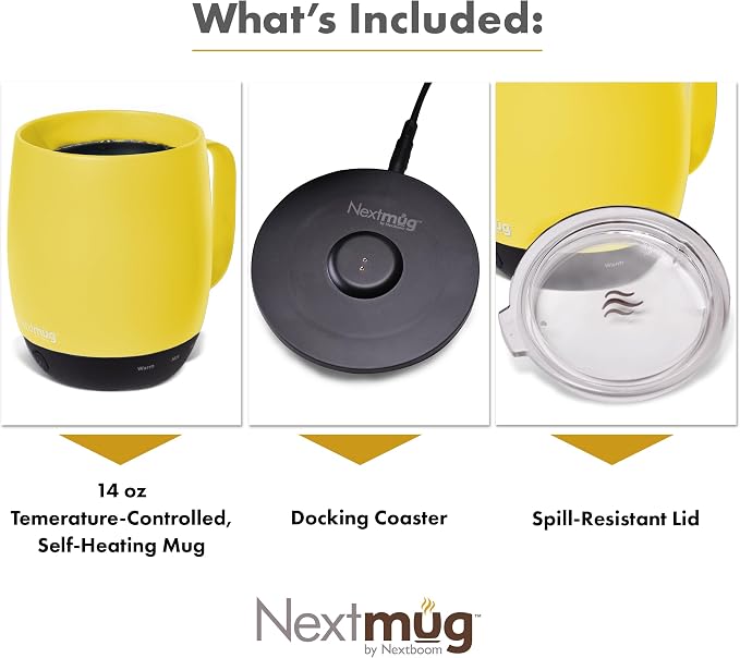 Nextmug - Temperature-Controlled, Self-Heating Coffee Mug | (Sunshine - 14 oz.) – No App, Long-Lasting Battery for Work & Study, Great Gift for Coffee Lovers - Image 4
