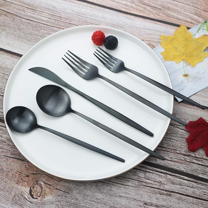 JASHII Silverware Set, 36 Piece Food Grade Stainless Steel Flatware Set Fork Spoon Knife Utensils for Daily Use and Party, Service for 6 Anti Rust, Safe in Dishwasher (Matte Black) - Image 2