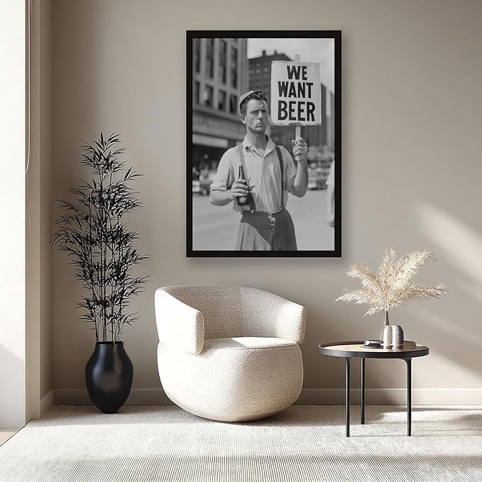 UXCBIA We Want Beer Protest, Black And White, Vintage Prohibition Art, Man Cave Poster Canvas Poster Bedroom Decor Sports Landscape Office Room Decor Gift Black Frame 08x12in(20x30cm) - Image 8