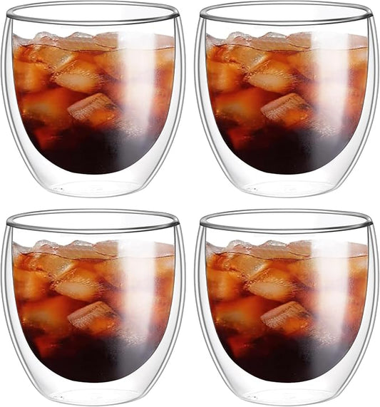5.5oz Glass Coffee Mugs Set of 4, Double Walled Espresso Cups for Latte Cappuccino Cocoa Milk Cafe Juice, Clear Glass Tea Cup Set Glassware Gift for Christmas Birthday (5.5oz-4Pack) by Unknown