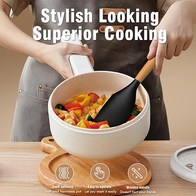 Silicone Cooking Utensils Set - AVGPD Silicone Kitchen Utensils for Cooking Wooden Handles, 446°F Heat Resistant Kitchen Utensil Spatula Sets, Gadgets for Non-Stick Cookware BPA FREE (Black) - Image 4