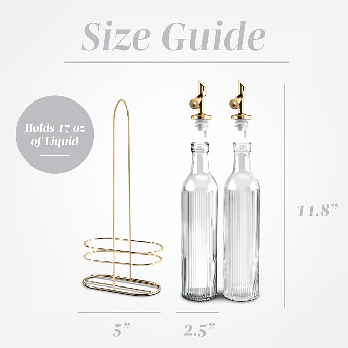COOK WITH COLOR Glass Olive Oil Dispenser Bottle - 2 Pack, 17 oz Cruet - Elegant Carafe Decanter with Spout for Kitchen, Suitable for Vinegar, Coffee Syrups & Other Liquids - Image 3