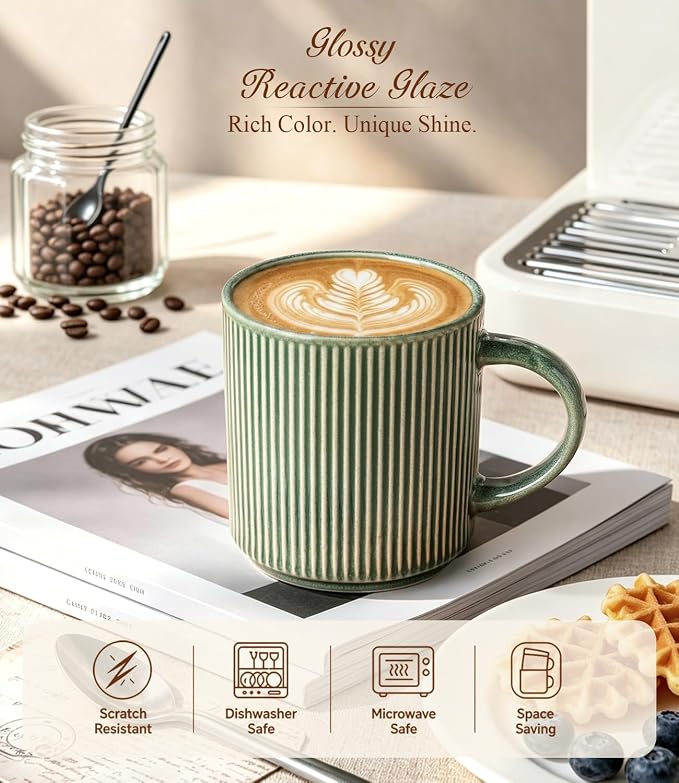 GBhome Coffee Mugs Set of 6，16 oz Coffee Cups with Handle | Coffee Cups for Latte, Tea, Cocoa & Milk, Ideal for Daily Use & Gifts, Microwave&Dishwasher Safe, Dark Green - Image 3