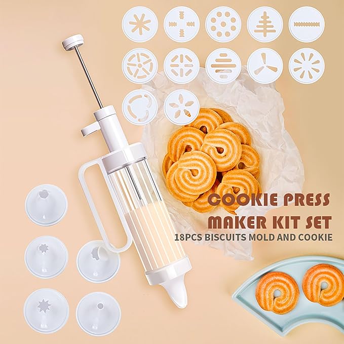 Cake Decorating Syringe Set, Cookie Press Maker Discuits Mold Icing Frosting Piping Cupcake Filling Injector with 6 Funnel Icing Nozzles, 12 Cookie Decorating Kit for Cake Cookies Decoration
