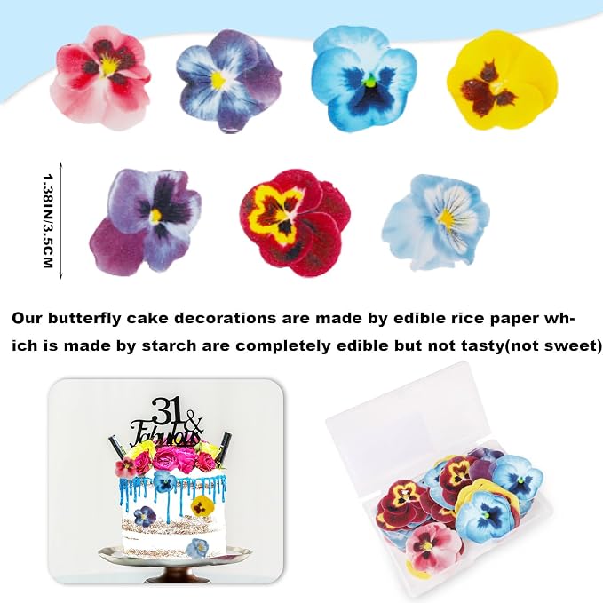 60PCs Edible Flowers Pansies Cake Decorations Cupcake Toppers | Edible Flowers, Wafer Paper Flower Cupcake Toppers for Wedding Birthday Party Decorations Supplies - Image 2