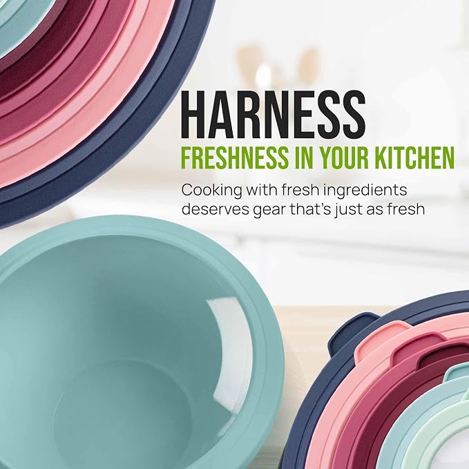 Zulay Kitchen 12 Piece Plastic Mixing Bowls with Leak-Proof Lids Set - Microwave and Freezer Safe Kitchen Mixing Bowls for Preparing, Serving and Storing - Large Nesting Bowls (Cotton Candy Ombre) - Image 8
